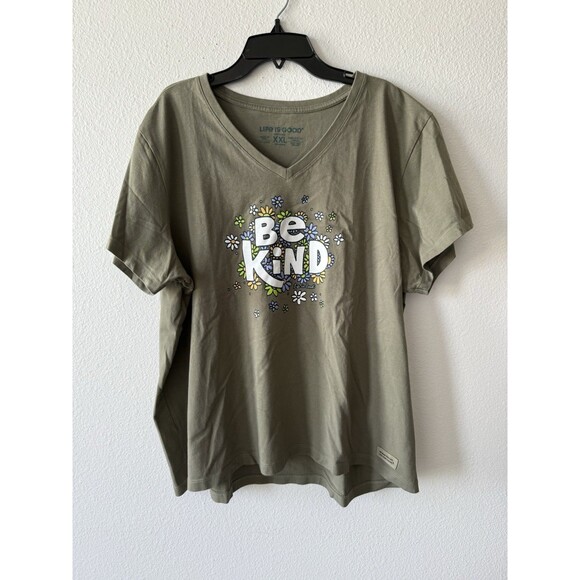 Life Is Good Women's Green V-Neck Short Sleeve Tee T-Shirt XXL Be Kind - Picture 1 of 4